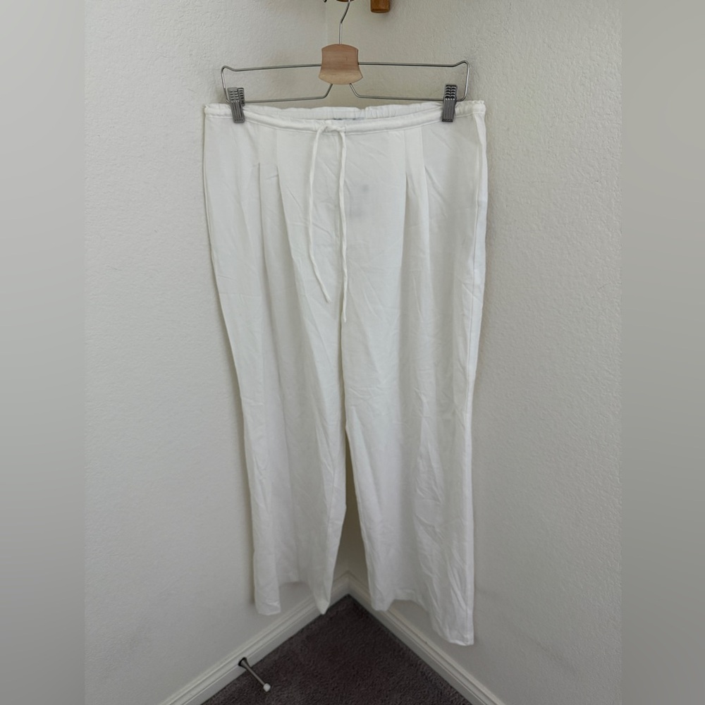 NWT ZARA relaxed fit pull on straight trousers pants white drawstring size L